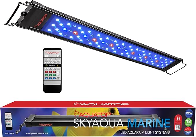 Aquatop SkyAqua Marine LED Saltwater Aquarium Light, 14000K Spectrum – Fits 18-24-Inch Tanks, 3 Position Toggle Switch & Included Remote Control, Aquarium Lights for Fish Tanks, UL & CSA AQUATOP