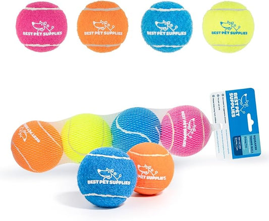 Best Pet Supplies Squeaky Tennis Toys for Dogs, 4-Pack, Heavy-Duty Interactive Pet Toys for Throwing and Fetching, Supports Exercise and Natural Behavior Training, Durable - Medium - PAWPICO