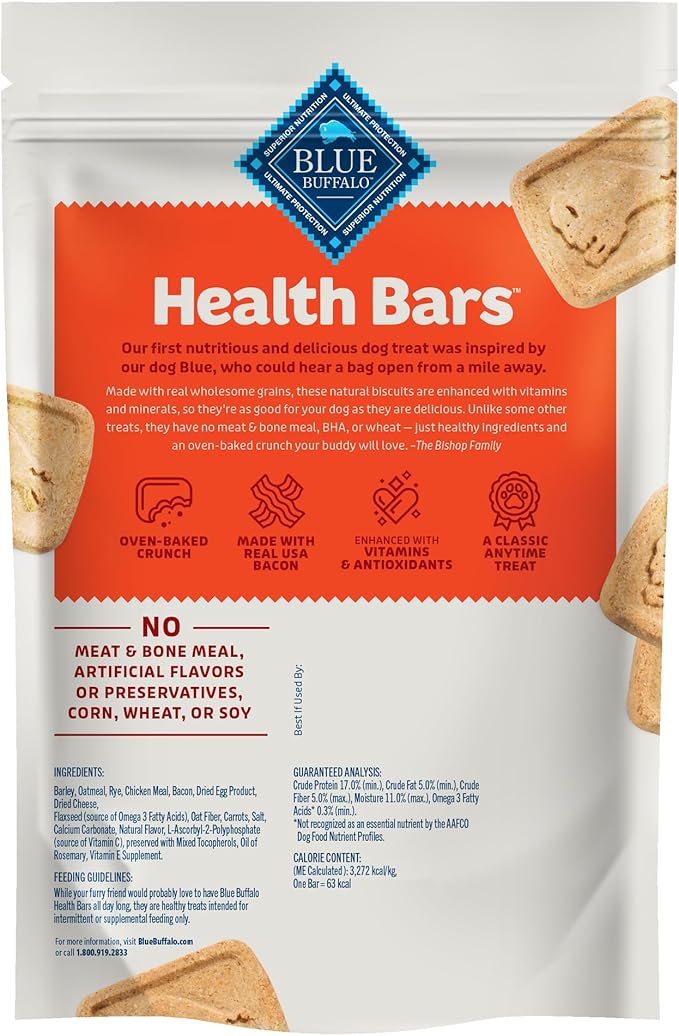 Blue Buffalo Health Bars Crunchy Dog Biscuits, Oven-Baked With Natural Ingredients, Bacon, Egg & Cheese , 16-oz. Bag - PAWPICO