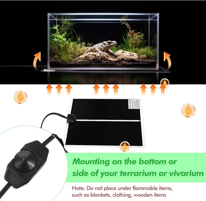 ROCEEI 3 Pcs Reptile Heat Mat 11x11 Inch 14W Reptile Heating Pad with Temperature Control Removable Terrarium Heat Mat Under Tank Heat Pad for Reptiles Gecko Turtle Tortoise Snake Lizard ROCEEI
