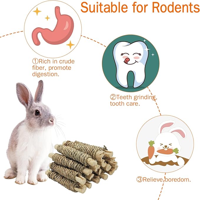 Fhiny 18 PCS Guinea Pig Chew Toys, Natural Seagrass Sweet Bamboo Molar Sticks for Teeth Bunny Chew Toys Cage Accessories for Rabbit Bunny Guinea Pig Chinchilla Hamster Fhiny