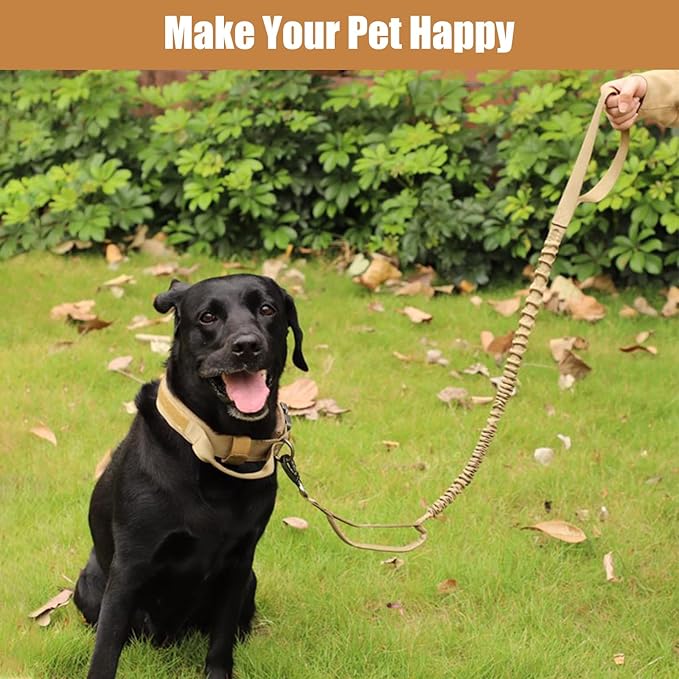 Tactical Dog Collar Leash Set, Adjustable Military Training Nylon Collar Dog Training with Control Handleand Metal Buckle, Dog Collar for Medium Large Dogs (Brown,XL) - PAWPICO