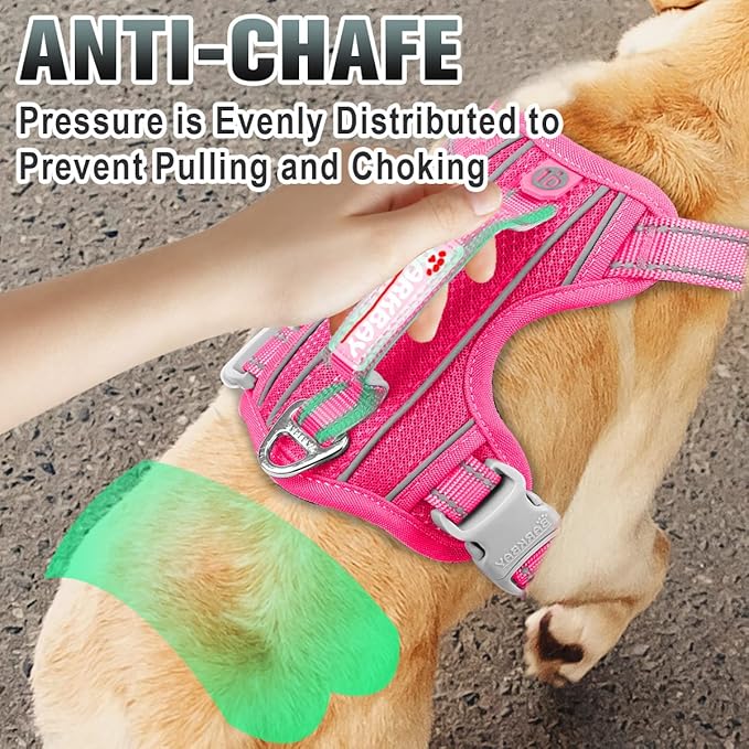BARKBAY No Pull Dog Harness Large Reflective Dog Harness with Front Clip and Easy Control Handle for Walking Training Running with ID tag Pocket(Pink,S) BARKBAY