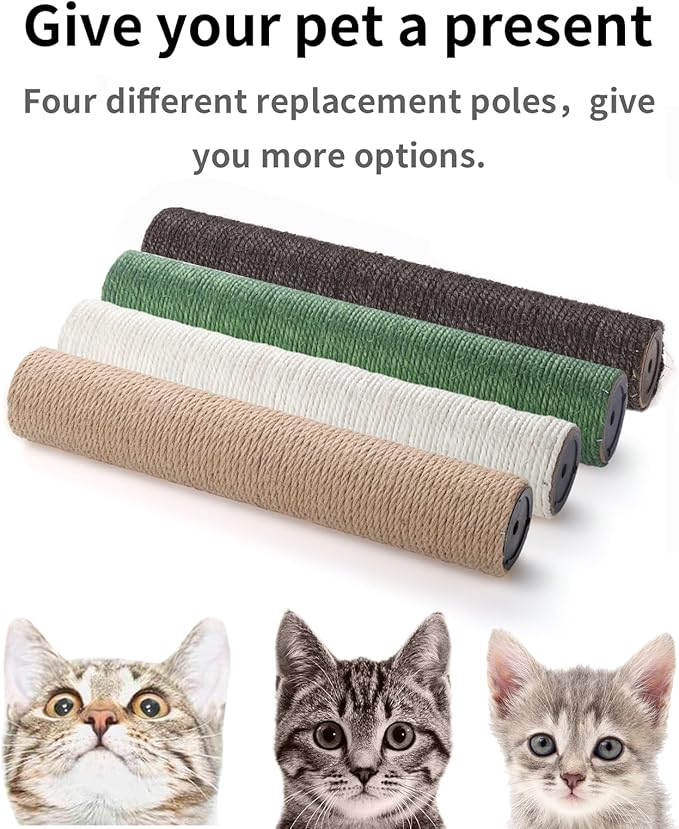 BNOSDM 4 Pcs M8 Cat Scratching Post Replacement Pole 15”x2.75” Cat Scratcher Posts Refill Sisal Scratch Part for Refurbishment Hemp Spare Cat Furniture Accessories Ash Black - PAWPICO