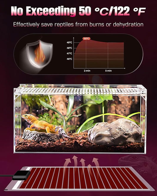 Pawfly 28 W Reptile Heat Pad 11 x 11 Inch Reptile Heating Pad Under Tank Terrarium Safe Fast Heating Mat Heat Mat for Turtles Frogs Snakes Lizards Geckos Hermit Crabs Spiders & Other Reptiles Pawfly