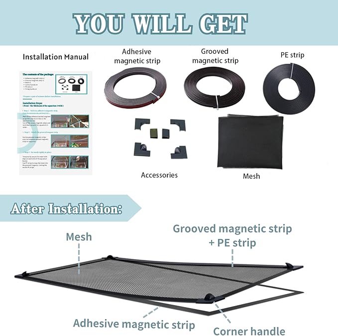 DIY Fish Tank Lid Aquarium Cover with Fresh Air Netting to Prevent Fish from Jumping Out of The Tank and Reptile Pet from Escaping, Adjustable Size Fit Tank Size Max 37''X18'' MLEJU