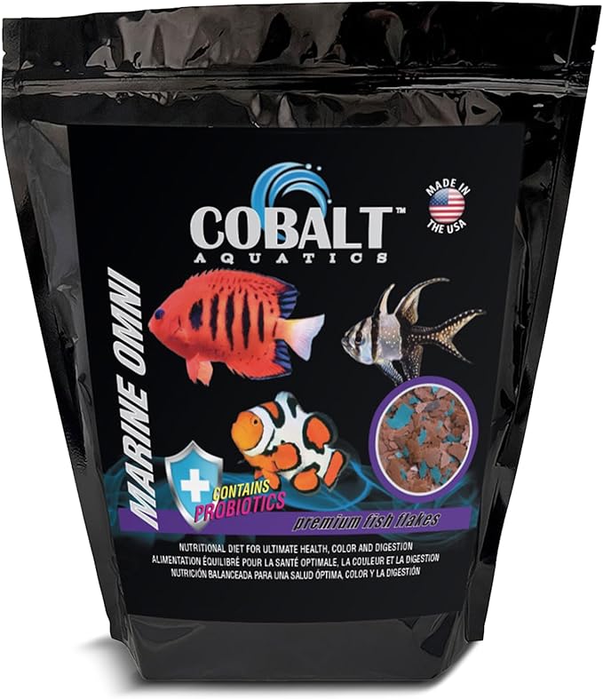 Cobalt Aquatics Marine Omni Flakes, 16oz - Premium Fish Food with Squid, Salmon & Spirulina - Probiotics & Blue Flakes for Health & Vibrant Color COBALTAQUATICS