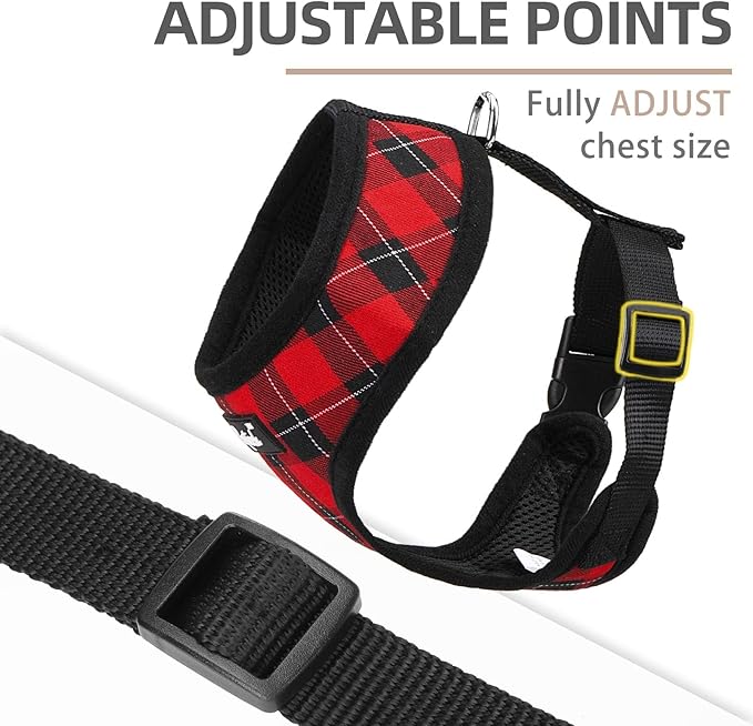PUPTECK Soft Mesh Dog Harness and Leash Set Pet Puppy Cat Comfort Padded Vest No Pull Harnesses, Red&Black, L PUPTECK