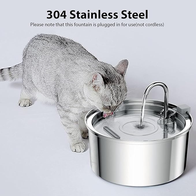 Tomxcute Cat Water Fountain Stainless Steel - 108oz/3.2L Cat Fountain for Drinking- Large Capacity Pet Water Fountain - Cat Feeding & Watering Supplies - Comes with 8 Replacement Filters - PAWPICO