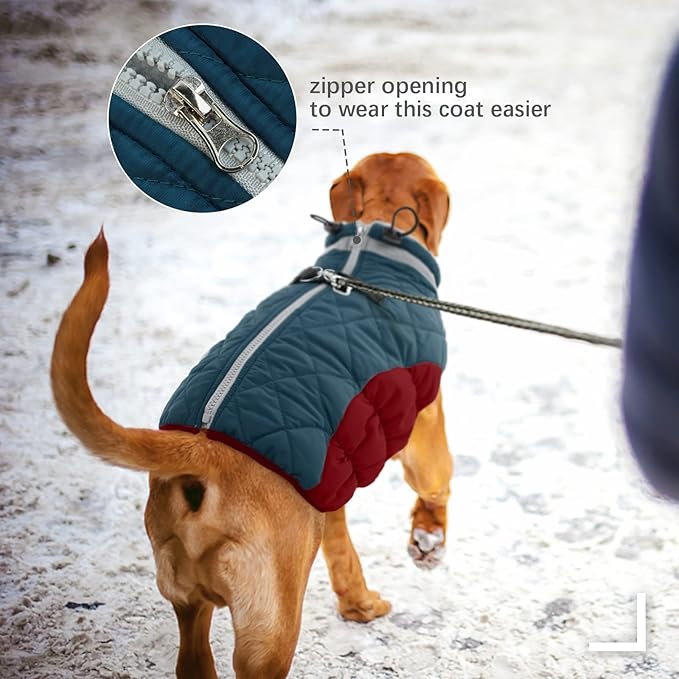 FUAMEY Dog Winter Jacket,Dog Cold Weather Coats Paded Dog Vest with Harness Built in Pet Warm Clothes Dog Apparel with Back Zipper Dog Water Resistant Coat for Small Medium Large Dogs Dark Blue L - PAWPICO