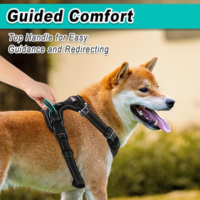 BARKBAY Dog Harness No Pull 3 Buckles for Large Dogs - Adjustable, Reflective, Comfortable, No Choke, Heavy-Duty - Perfect for Outdoor Training, Walking, and Hiking - Strong & Durable - L & Black BARKBAY