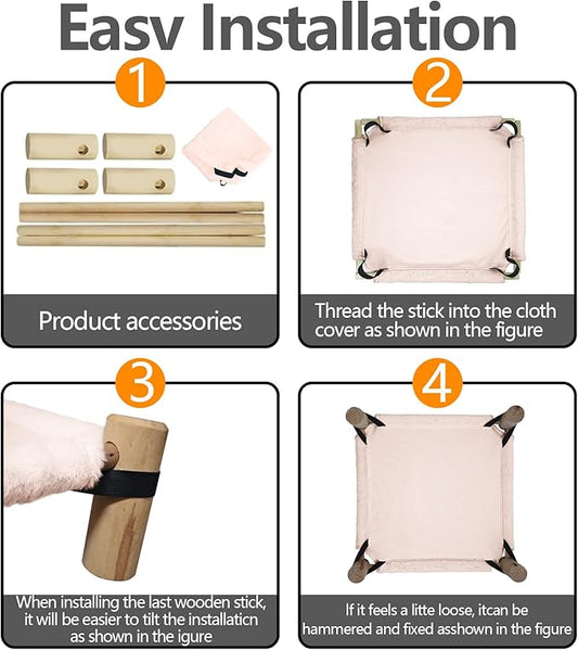 Cat/Dog Bed,Wooden Pet Hammock Bed,Elevated Breathable Dog Bed, Detachable Portable Indoor/Outdoor Cat Beds&Furniture,Suitable for Kitty,Puppy,Bunny and Small Animal(Pink) - PAWPICO