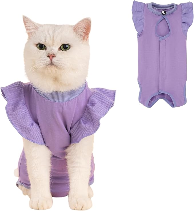Avont Cat Recovery Suit - Post-Surgery Onesie for Cats, Alternative to Cone of Shame, Protective Spay Suit for Female Kitten, Ideal for Healing and Skin Conditions -Purple(S) Avont