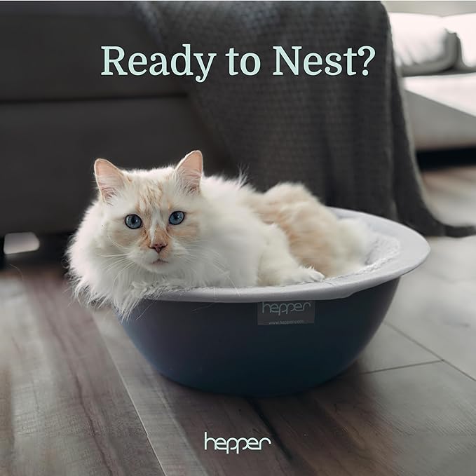 Hepper Cat Nest - Washable Cat Bed with Removable Fluffy Fleece Liner - Cozy Comfy Calming Cat Bed Round Shape - Cat Warming Bed - Donut Cat Bed Desk Ready - Small Cat Bed for Indoor Cats (Grey/White) - PAWPICO