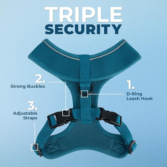 Voyager Aerolite No Pull Mesh Dog Harness with Lightweight, Soft, Breathable, Reflective Stitching, and Adjustable Straps for Walking, Running, Training, Heavy Duty and Durable - Turquoise, L BestPetSuppliesLLC