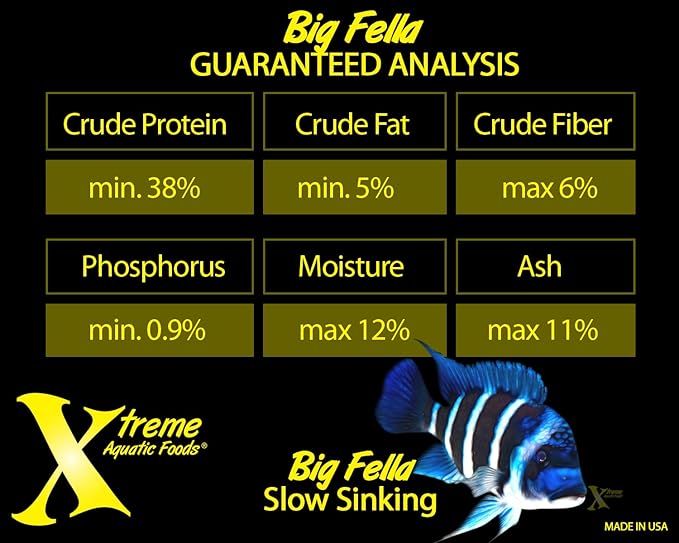 Xtreme Big Fella 3.0mm Pellets: Professional Nutrition for Medium to Large Cichlid/Community Fish - Boost Immune & Digestive Health, Color & Energy, Max Protein Fish Food – USA Farm Grown (64oz) XtremeAquaticFoods