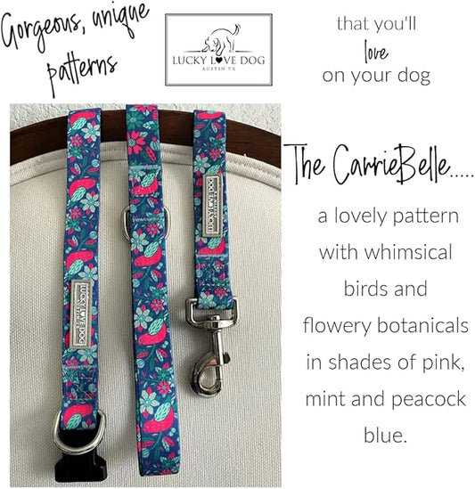 Lucky Love Dog Collar and Leash Combo, Vivid Floral Matching Girl Dog Leash and Collar Set for X-Small Dogs - (CarrieBelle Combo, XS) LuckyLoveDog