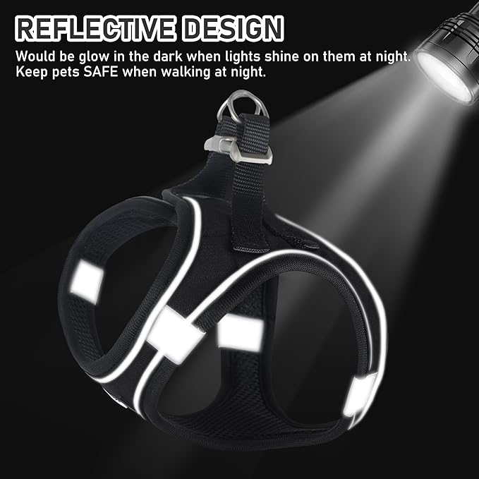 GAMUDA Small Dog Harness Collar and Leash Set, Step in No Chock No Pull Linen Fabric Soft Mesh Dog Vest Harnesses Reflective for Dogs Puppy Cats Kitten Rabbit (Black, XL) GAMUDACollarsCollection