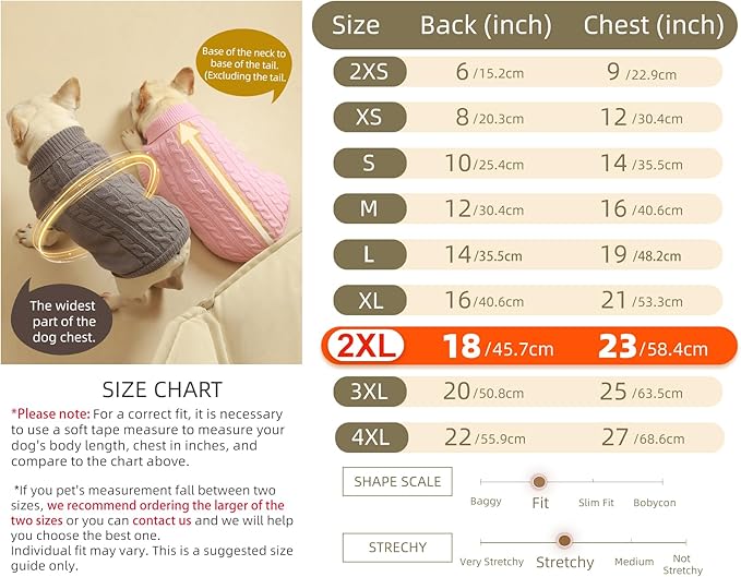 2 Pack Dog Sweaters for Small Dogs - Puppy Medium Warm Clothes in Winter, Turtleneck Pullover Design for Boy Girl Pet, Doggie, Cat, Kitten Chihuahua Bulldog Pug Beagles (2XL, Pink, Beige) - PAWPICO