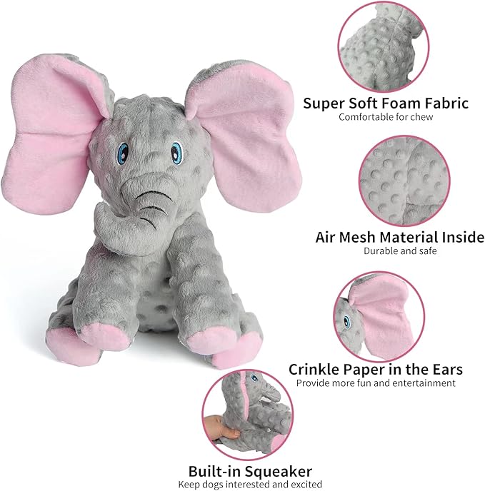 DODODOLA Dog Toys Puppy Toys Cute Squeaky Elephant Dog Toy with Crinkle Paper Stuffed Plush Animal Dog Toys to Keep Them Busy for Small Medium Large Dogs - PAWPICO