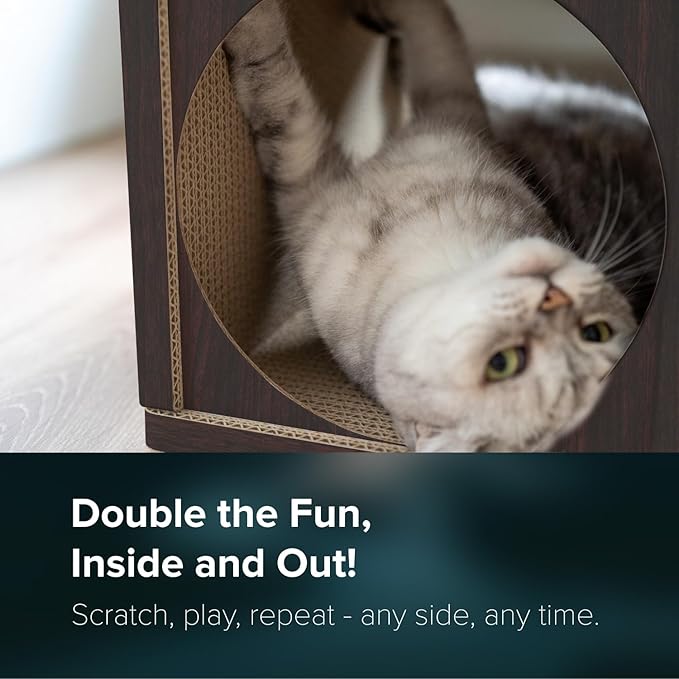 Cat Scratcher Tunnel, Cardboard cat House, Scratching Post for Indoor Cats, 360 Degree Comfort, Durable Design, Odor-Free, Easy Assembly, Perfect for Playful Kittens and Adult Cats, Espresso - PAWPICO