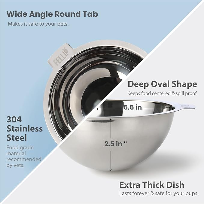 Felli Pet Oblik Slanted Dog Food Water Bowl Elevated Stainless Steel Oval Dish Ergonomic Angled Metal Feeder Spill Proof Non Slip, Raised Acrylic Cone for Bulldog Pug Small Medium (1.5Cup Sapphire) - PAWPICO