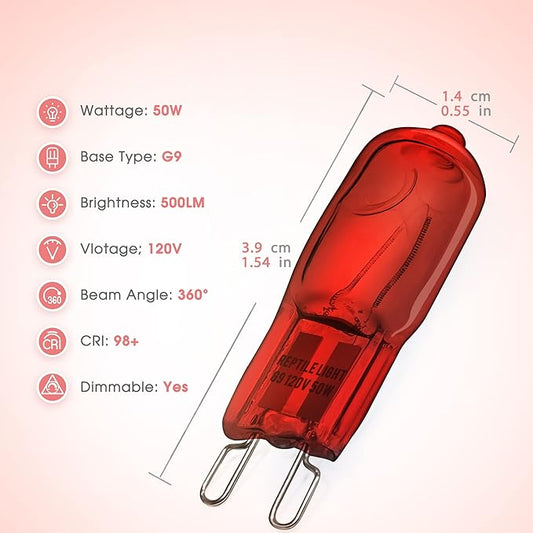 Briignite G9 Infrared Heat Lamp Bulbs for Reptile, Mini Reptile Light, Dimmable Night Red UVA Reptile Heat Lamp, 2 Pin Base Mini Heat Bulbs 50W, Bearded Dragon Turtle Lizard, 6 Pack WelcometoBriigniteenjoyyourshopping