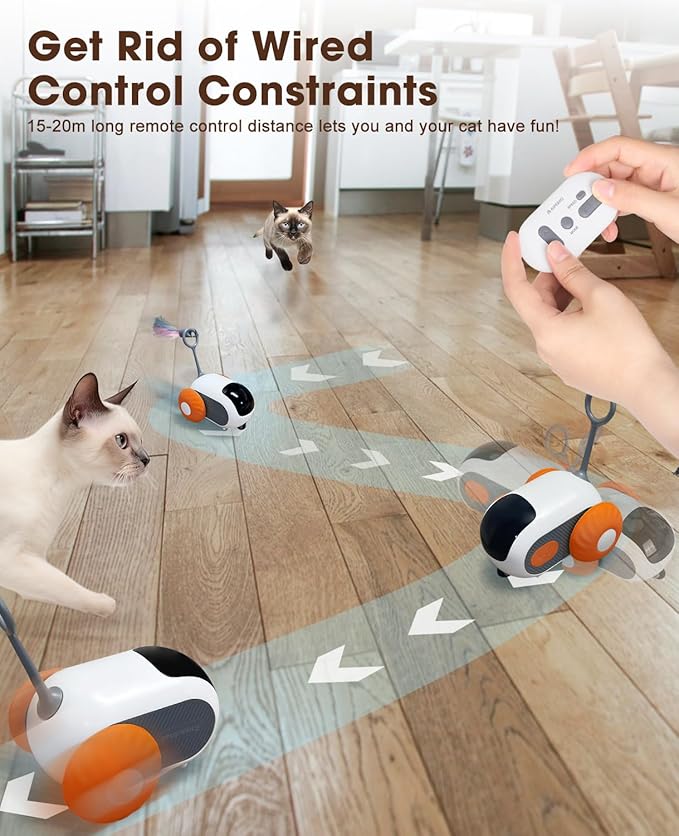Cat Toys for Indoor Cats, Smart Interactive Cat Toy with Two-Speed Adjustment, Remote Control USB Rechargeable Automatic Cat Exercise Toys for Bored Indoor Adult Cats Kittens (Orange) - PAWPICO