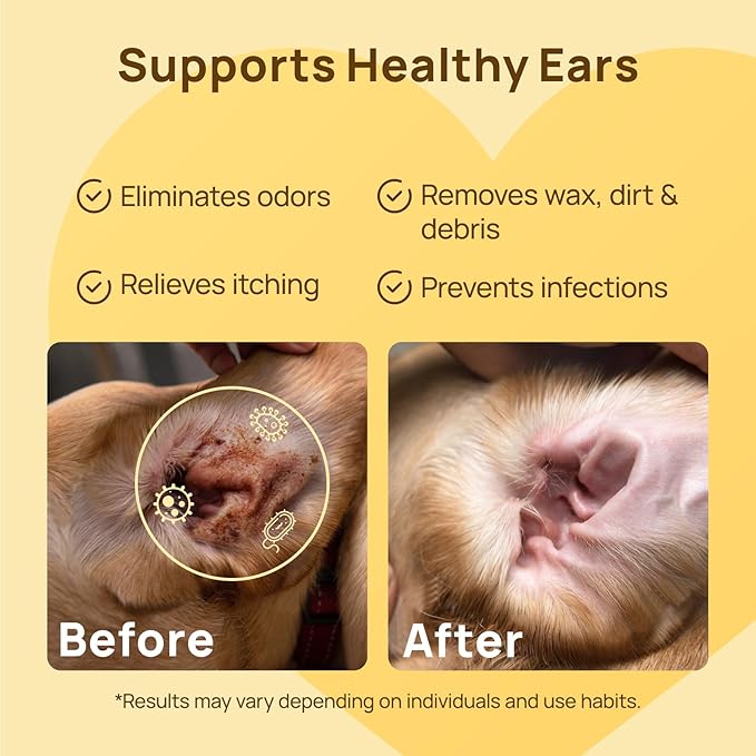 HICC PET Ear Finger Wipes for Dogs & Cats - Gently Remove Ear Wax, Debris - Sooths & Deodorizes - Relieve Ear Itching & Inflammation, Honey Scented, All Natural Ingredients - 100 Count HICCPET