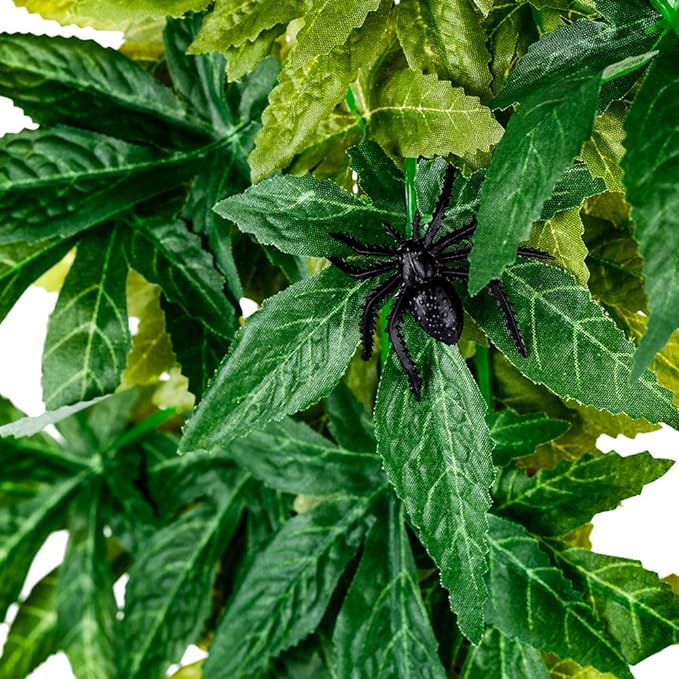 Reptile Silk Plants Leaves, Habitat Amphibian Accessories Enclosure Decor Tank Decoration Vines for Climbing, Decorate Grass Leaf with Suction Cup for Reptile & Amphibian Habitat Plants PAWPICO