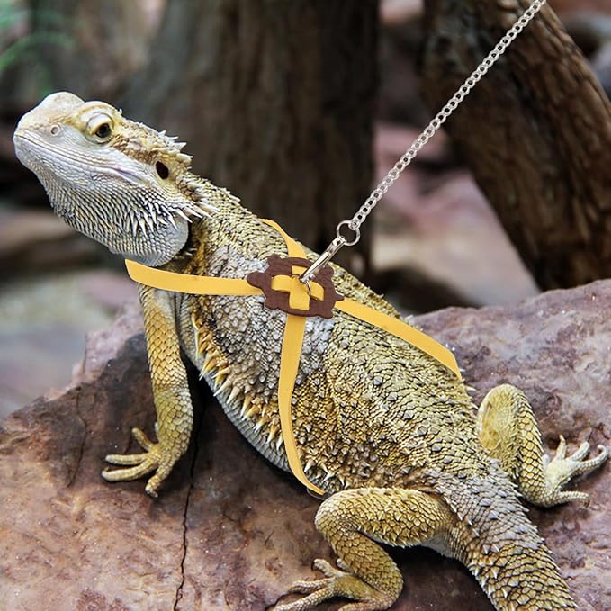 2 Pack Adjustable Reptile Harness and Leash for Lizard Gecko Bearded Dragon Outside Walk (Yellow) Wontee
