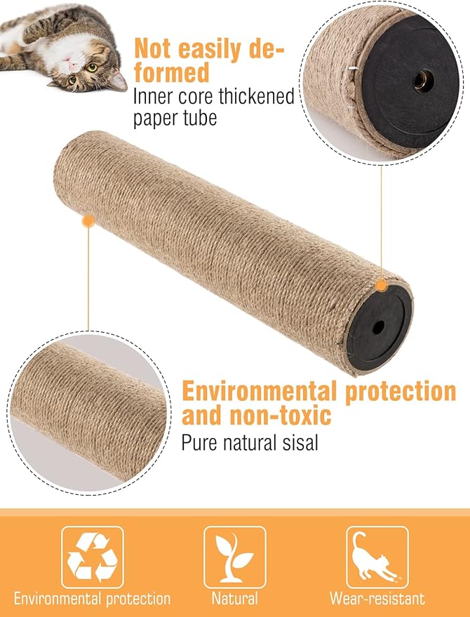 4Pcs 15.7" × 3.3" Cat Scratching Post Replacement- Durable Cat Tree Scratch Post Refill Pole Parts with M8 Screws- Hemp Rope Scratcher Posts Cat Furniture Accessories for Kittens Cat Tree Tower - PAWPICO