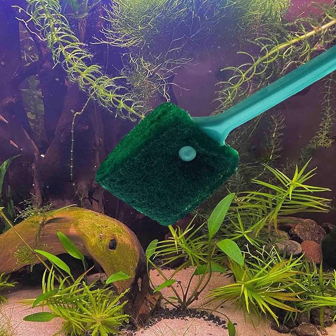 3 PCS Double-Sided Aquarium Fish Tank Algae Cleaning Brush with Non-Slip Handle, Sponge Scrubber Cleaner for Glass Aquariums and Home Kitchen AOODOOM