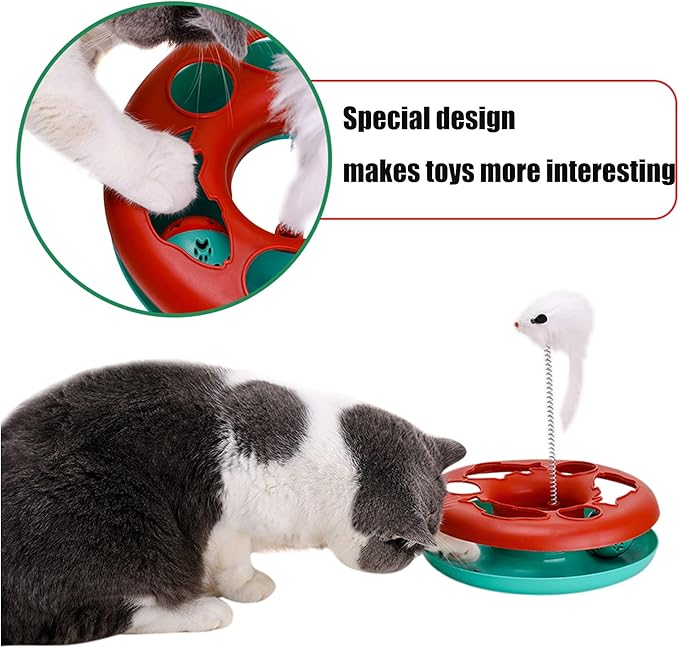 Cat Toys, Cat Toys for Indoor Cats,Interactive Kitten Toys Roller Tracks with Catnip Spring Pet Toy with Exercise Balls Teaser Mouse (red) - PAWPICO