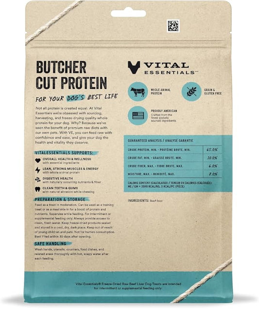 Vital Essentials Freeze Dried Raw Single Ingredient Dog Treats, Beef Liver, 15 oz | Premium Quality High Protein Training Treats | Grain Free, Gluten Free, Filler Free - PAWPICO