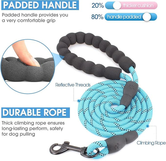 BAAPET 2/4/5/6 FT Dog Leash with Comfortable Padded Handle and Highly Reflective Threads for Small Medium and Large Dogs (5FT-1/3'', Blue) BAAPET