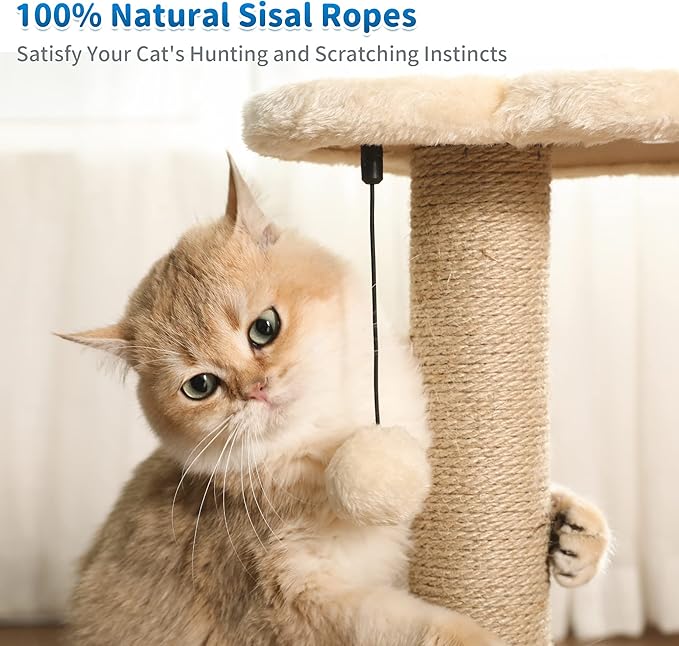 Made4Pets Cat Scratching Post, Cat Self Groomer for Indoor Cats, Cloud Soft Perch for Rest, 17.5" Tall Natural Sisal Scratcher Cat Grooming Interactive Ball Track Toys for Small Cats Kittens - PAWPICO