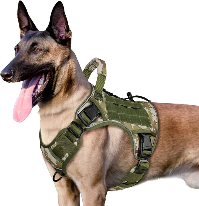 WINGOIN Tactical Dog Harness for Extra Large Dogs, Heavy Duty No Pull Dog Harness with Handle, Adjustable Reflective Military K9 German Shepherd Big Dog Vest for Training, Walking, Green Camo(XL) WINGOIN