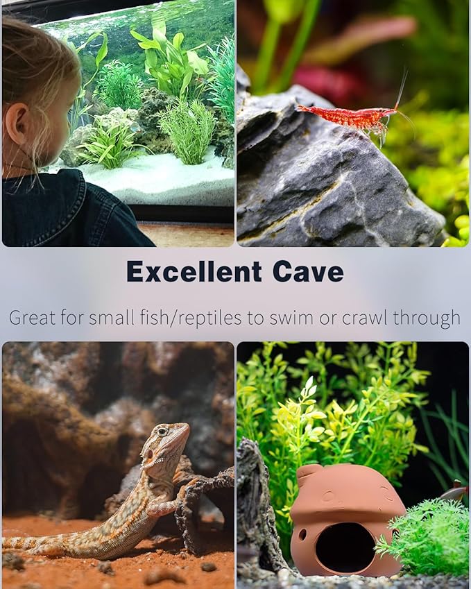 Uniclife Aquarium Mushroom House Fish Tank Decoration Ceramic Mushroom Hut Ornament for Fish Tank Landscape Aquarium Hideout Hideaway Spawning Cave Decor for Shrimp Betta Goldfish and Reptiles UnicLife