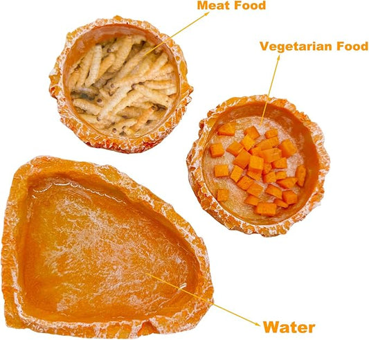 3 Pack Reptile Water Dish Food Bowl, Reptile Feeding Terrarium Bowls for Bearded Dragon Lizard Frog Gecko Tortoise Hermit Crab Snail (Orange) CATDABIR