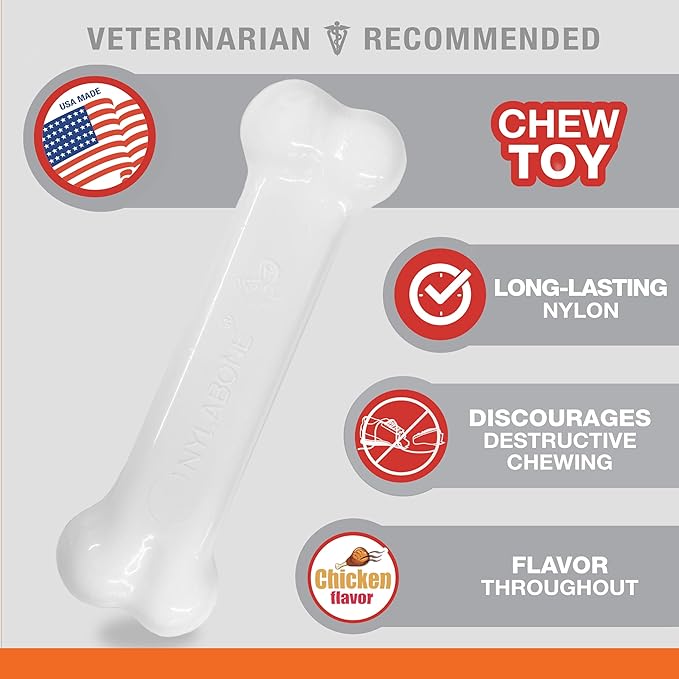 Nylabone Power Chew Classic Bone Chew Toy for Dogs, Durable Dog Toys for Aggressive Chewers, Bacon & Chicken Flavor, Medium/Wolf (2 Count) - PAWPICO