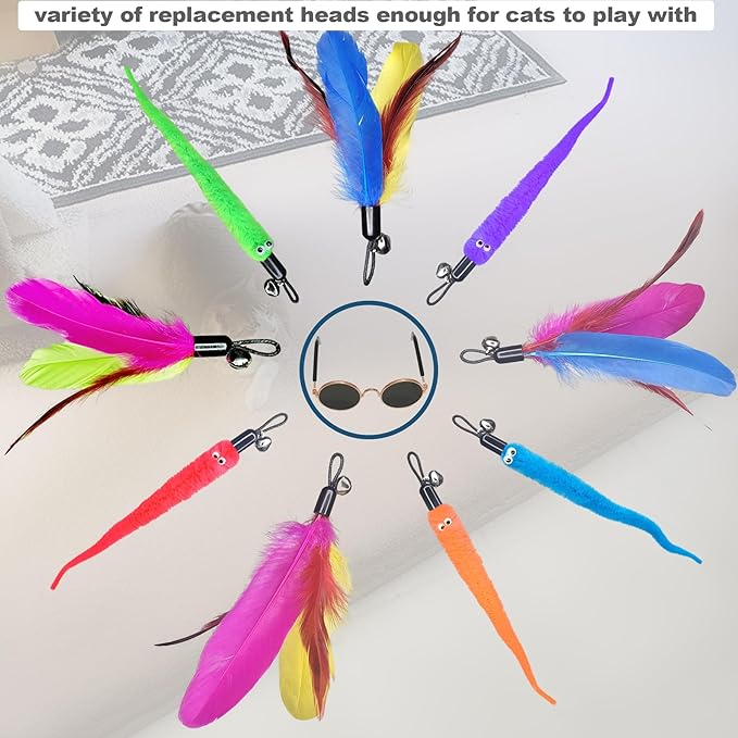 ZPH Cat Toys Interactive for Indoor Cats,2PCS Retractable Cat Wand Toys,9PCS Teaser Toys&1PCS Cat Eyeglasses Cat Toy,Interactive Feather Toy for Teaser Play and Chase Exercise with Kitten - PAWPICO