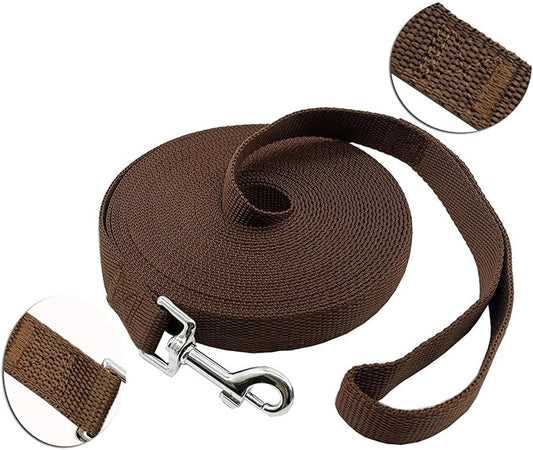 15ft 20ft 30ft 40ft 50ft Long Dog/Puppy Lead Obedience Recall Training Dog Leashes for Small Medium Dogs Camping, Training, Play, or Backyard (Brown, 1" x 30FT) PETGOGO