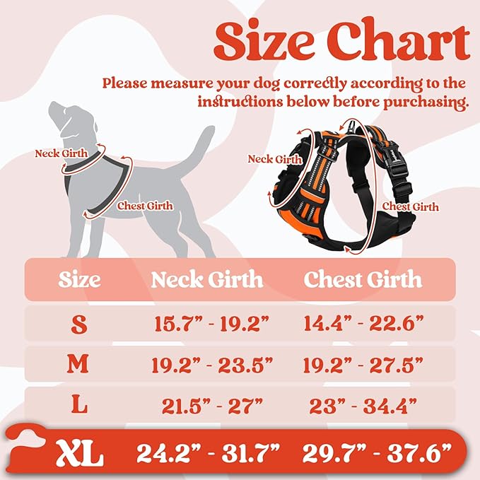 rabbitgoo Dog Harness for Large, No Pull Pet Harness with 3 Buckles, Adjustable Soft Padded Pooch Vest with Instant Control Handle, Easy Walking Reflective Pet Vest for Extra Large Dogs, Orange, XL rabbitgoo