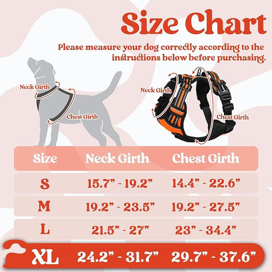 rabbitgoo Dog Harness for Large, No Pull Pet Harness with 3 Buckles, Adjustable Soft Padded Pooch Vest with Instant Control Handle, Easy Walking Reflective Pet Vest for Extra Large Dogs, Orange, XL rabbitgoo