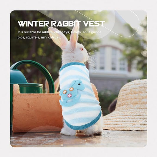POPETPOP Rabbit Clothes- Winter Warm Rabbit Vest Bunny Dog Shirt Rabbit Sweater Rabbit Winter Accessories for Guinea Pigs Ferret Chinchilla Kitten Puppy (Blue) POPETPOP