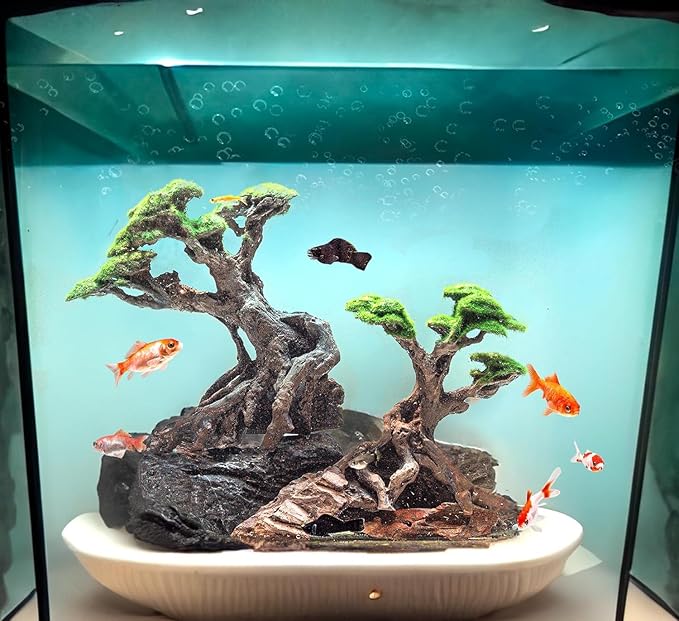Fish Tank Decor- Bonsai Trees with Faux Moss- Aquarium Rocks Aquascaping- Made of Sandstone, Goldfish Betta Fish Tank Decorations Hides Accessories Novelsite