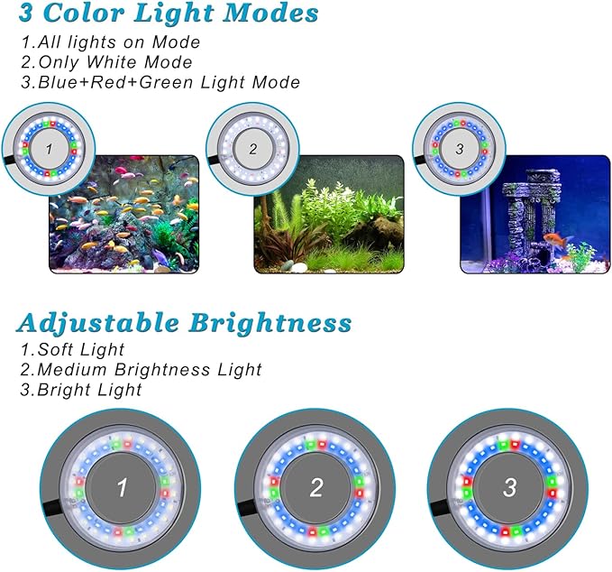 DOMICA Clip On Aquarium Light for 1 to 3 Gal Fish Tank (Dimmable White+Blue+Red LED) USB Moving Lamp for Open Terrarium (Adapter NOT Included) DOMICA