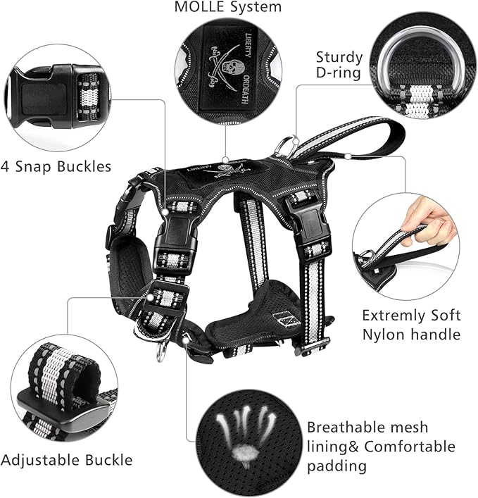 WINSEE Pet Harness Collar and Leash Set, All-in-one Reflective Dog Harness No Pull with Adjustable Buckles for Puppies, Small, Medium, Large, and Extra-Large Dogs (Large, Black) WINSEE