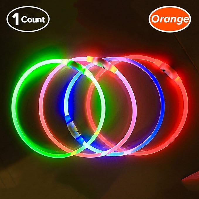 BSEEN LED Dog Collar, USB Rechargeable, Glowing pet Dog Collar for Night Safety, Fashion Light up Collar for Small Medium Large Dogs(Orange) BSEEN